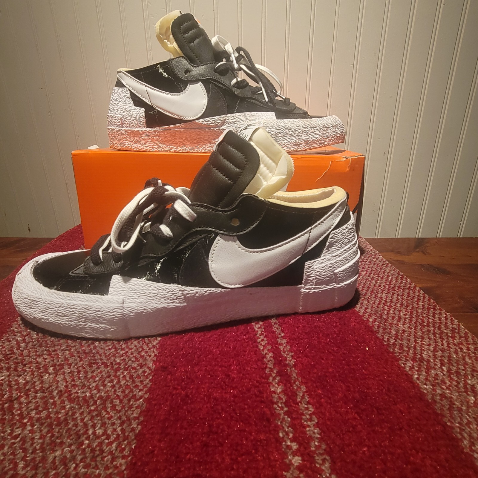 SACAI X NIKE Taglia 12 Nike Blazer Low x Sacai nero lucido 2022 con scatola nuova
