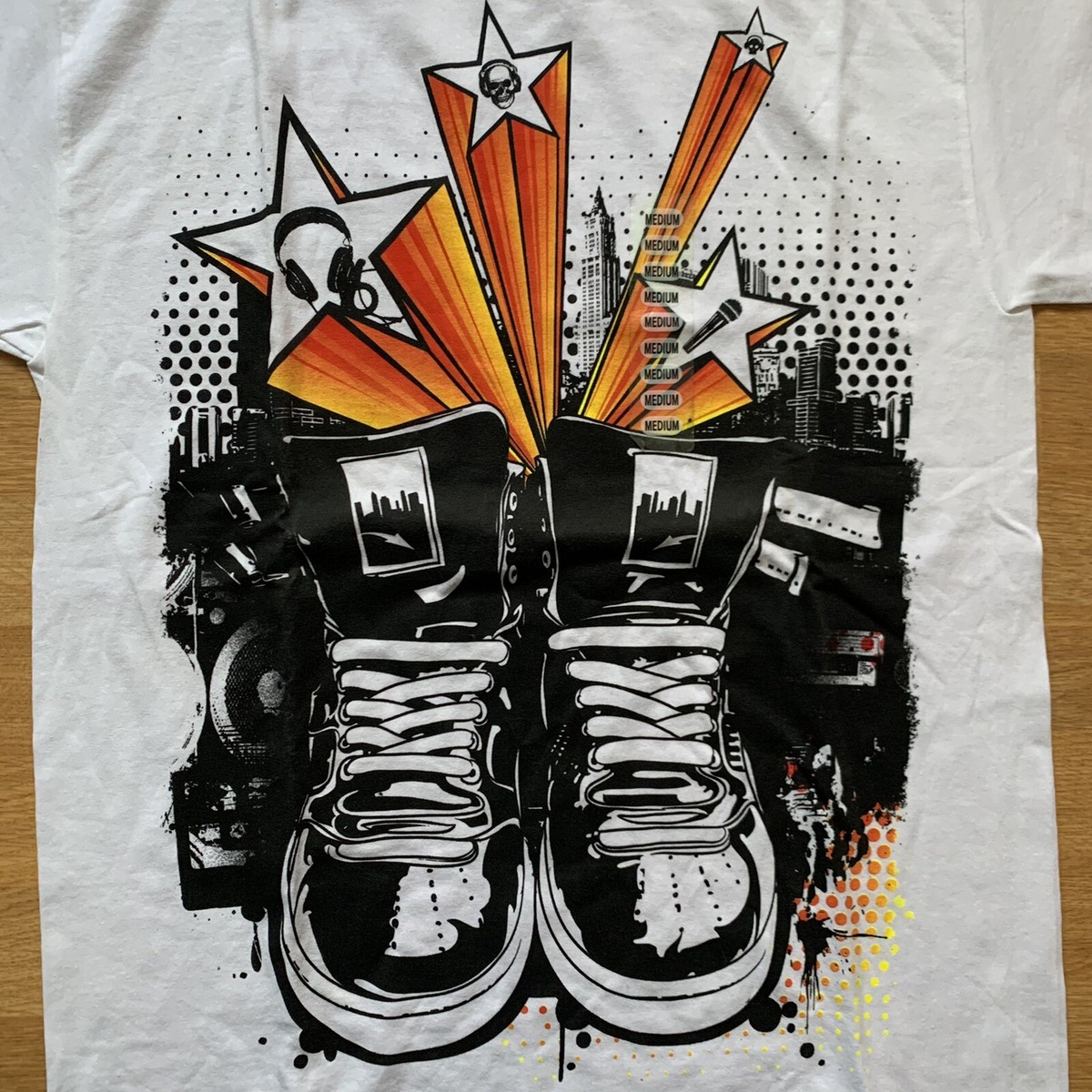 HIP HOP tshirt breakdance NY DJ old school skeleton music hightops