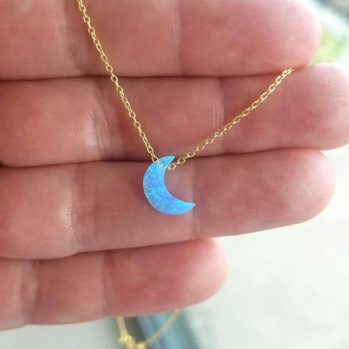 Blue Opal Moon Necklace, made with solid High Quality 925 Sterling Silver - Picture 7 of 18