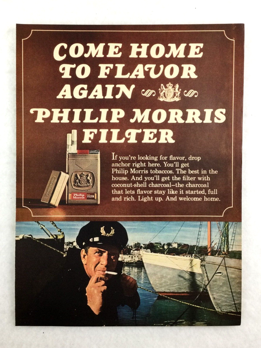 Philip Morris Filter Cigarettes Vintage 1966 PRINT AD Ship Boat Captain  Harbor