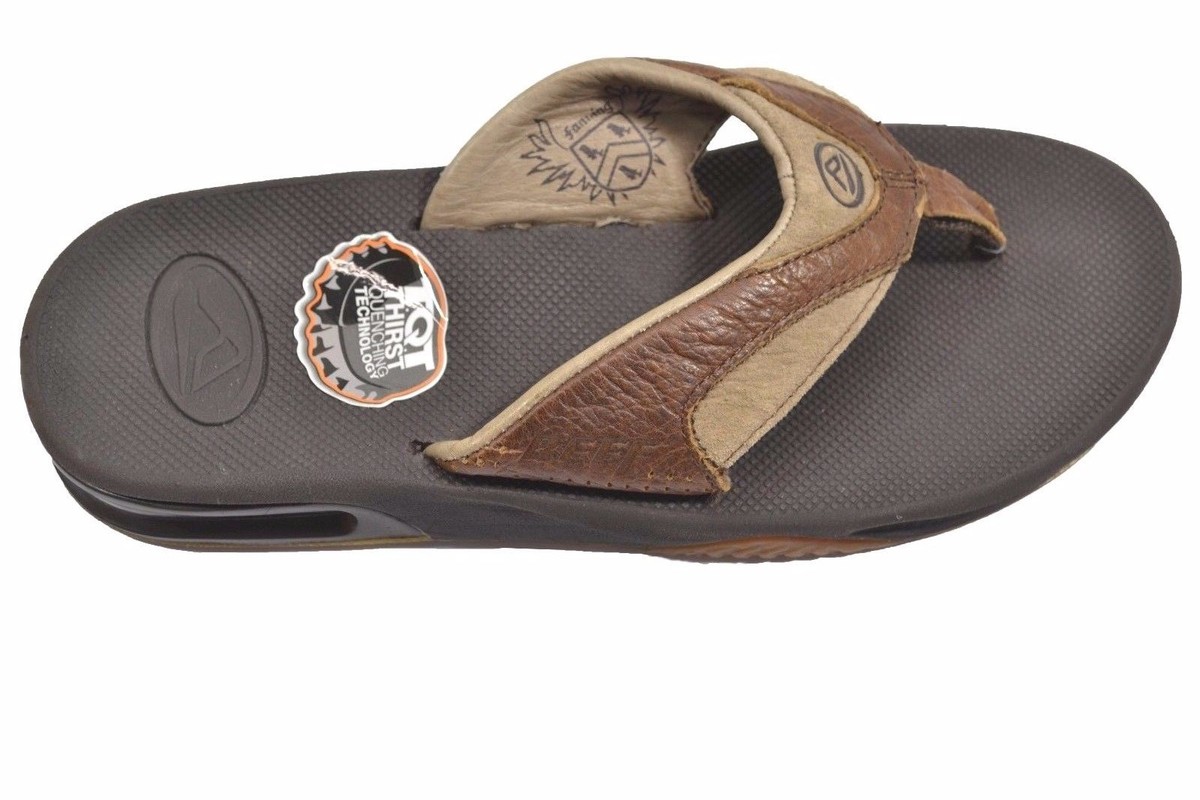 Reef LEATHER FANNING Brown Brown Crest Logo Bottle Opener TQT Men's Sandals  | eBay