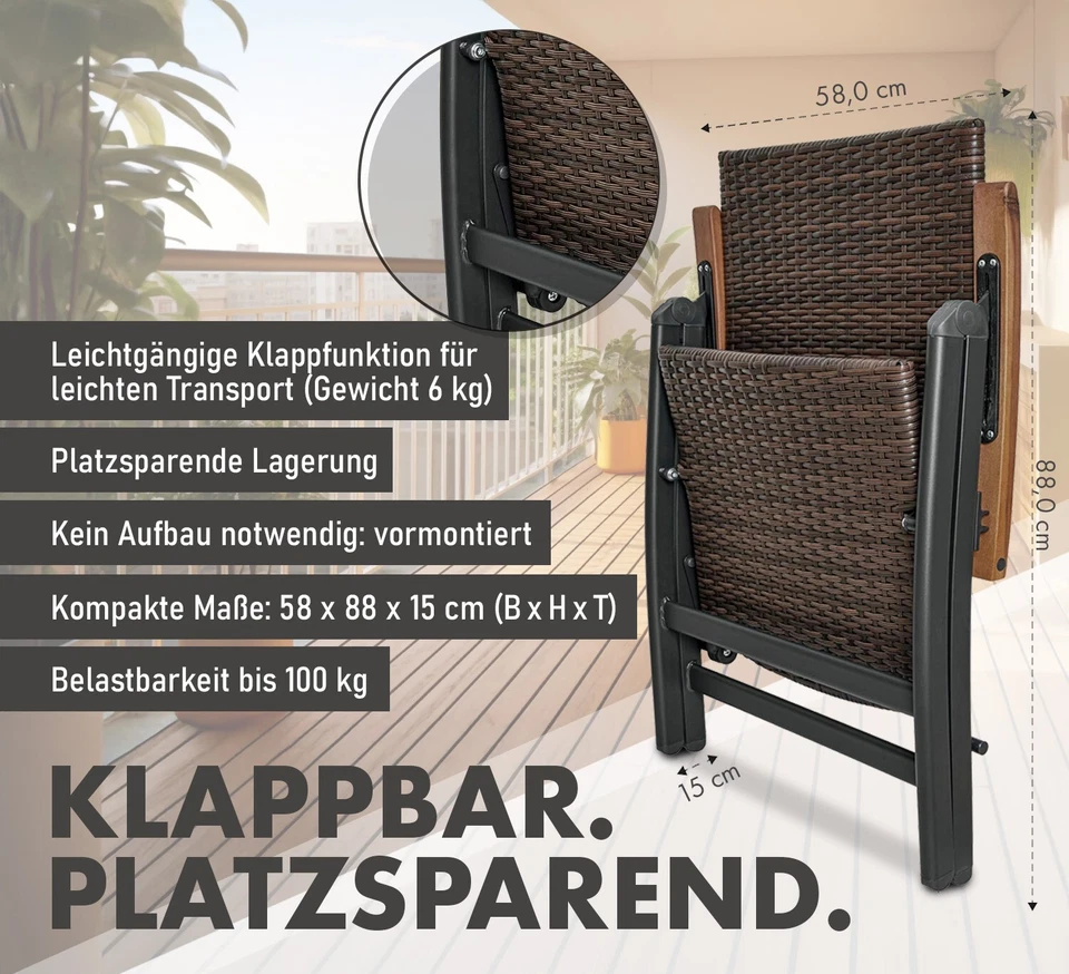 Gartenstuhl Hochlehner Stühle Rattan Klappstuhl Faltstuhl Campingstuhl Garten - Bild 4 von 4