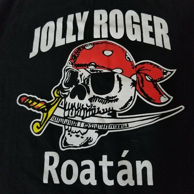 Sean John Jolly Roger Roatan Crew T Shirt Size Medium Skull Bandana Sword Black
