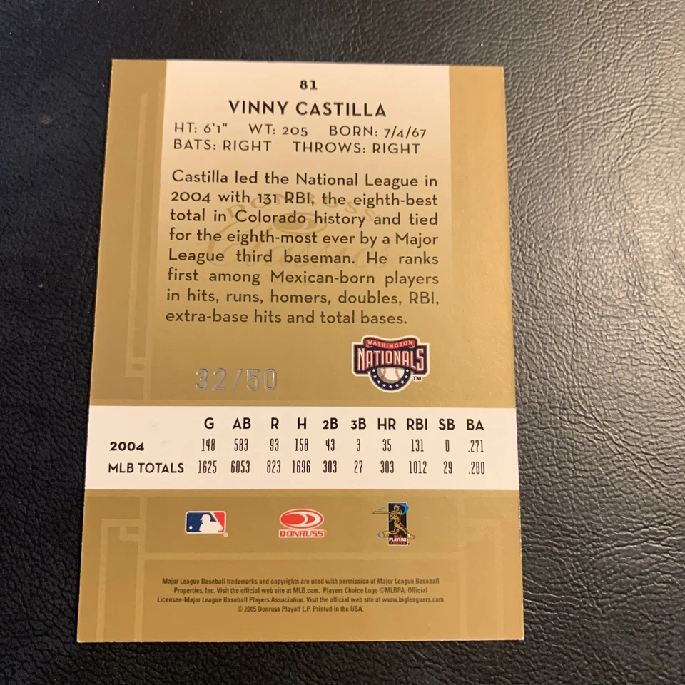 #81 Vinny Castilla Washington nationals 2005 Donruss classics gold/50￼,￼B37c - Image 2 of 3