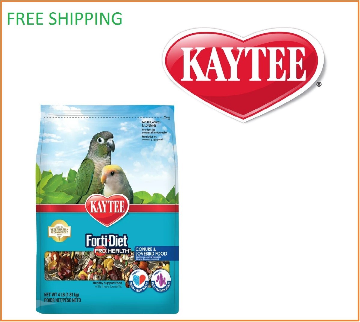 Kaytee Forti-Diet Pro Health Conure and Lovebird Pet Bird Food, 4 Pound