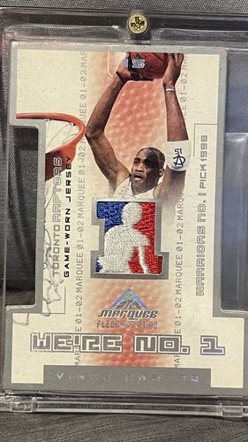 01-02 Fleer Marquee DieCut We’re No 1🔥Vince Carter Game used Logoman Jersey 1/1