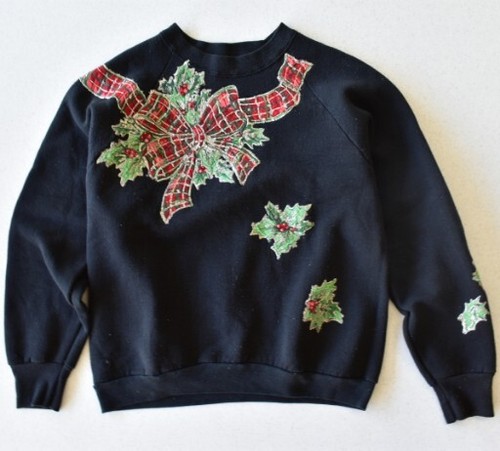 Vintage Ugly Christmas Sweater Fruit Of The Loom Puffy Paint Poinsettias 