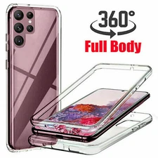 For Samsung S23 S24 Ultra/S22/S23 FE 360° Full Protect Clear TPU+PC Case Cover