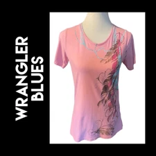 Wrangler Blues Scoop Neck 100% Cotton Short Sleeve Pink Top Size Medium