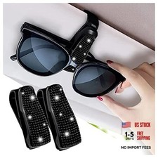 Set of 2 Bling Rhinestone Car Sun Visor Glasses Holders with Anti Black-2pcs