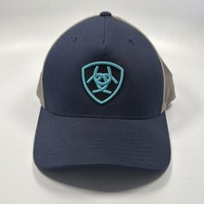 Ariat Mens Blue Gray Baseball Cap Logo Turquoise 110 One Ten Adjustable Hat Nice