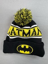 BATMAN DC COMICS Toboggan Black Yellow White Pom On Top Beanie Winter Hat