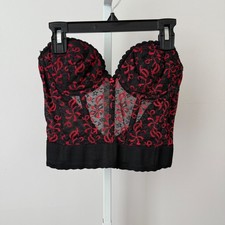 VTG Carnival 1970s Black Red Lace Corset Bustier Bra Top 34B Underwire Boned