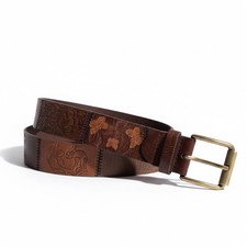 Amanda Smith Vintage Ladies Leather Patchwork Tooled Etched Belt M 29  -33  Brass