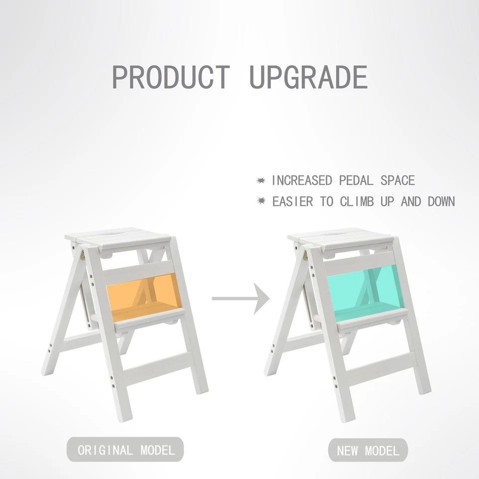 Taburete Plegable Escalera 2 Niveles, Multifuncional Plegable Madera Maciza La... Foto 2 de 4