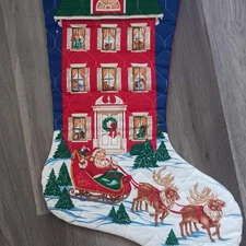 Vintage LRG  25"  Stocking Cranston A Visit From St Nicholas Handcrafted Quilted