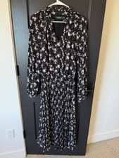 RALPH LAUREN Womens DRESS Long Sleeve BLACK Purple Floral Accordion Skirt Sz 8