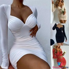 V Neck Bodycon Womens Dresses Casual Clubwear Elegant Gown Mini Dress Sexy