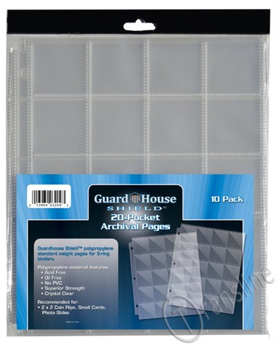GuardHouse Shield 20 Pocket Coin Storage Pages for 2x2 Holders 2 x 2 10 Pack