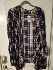 Torrid Plaid Drape Roll Tab Sleeve Kimono Size 3x NWT