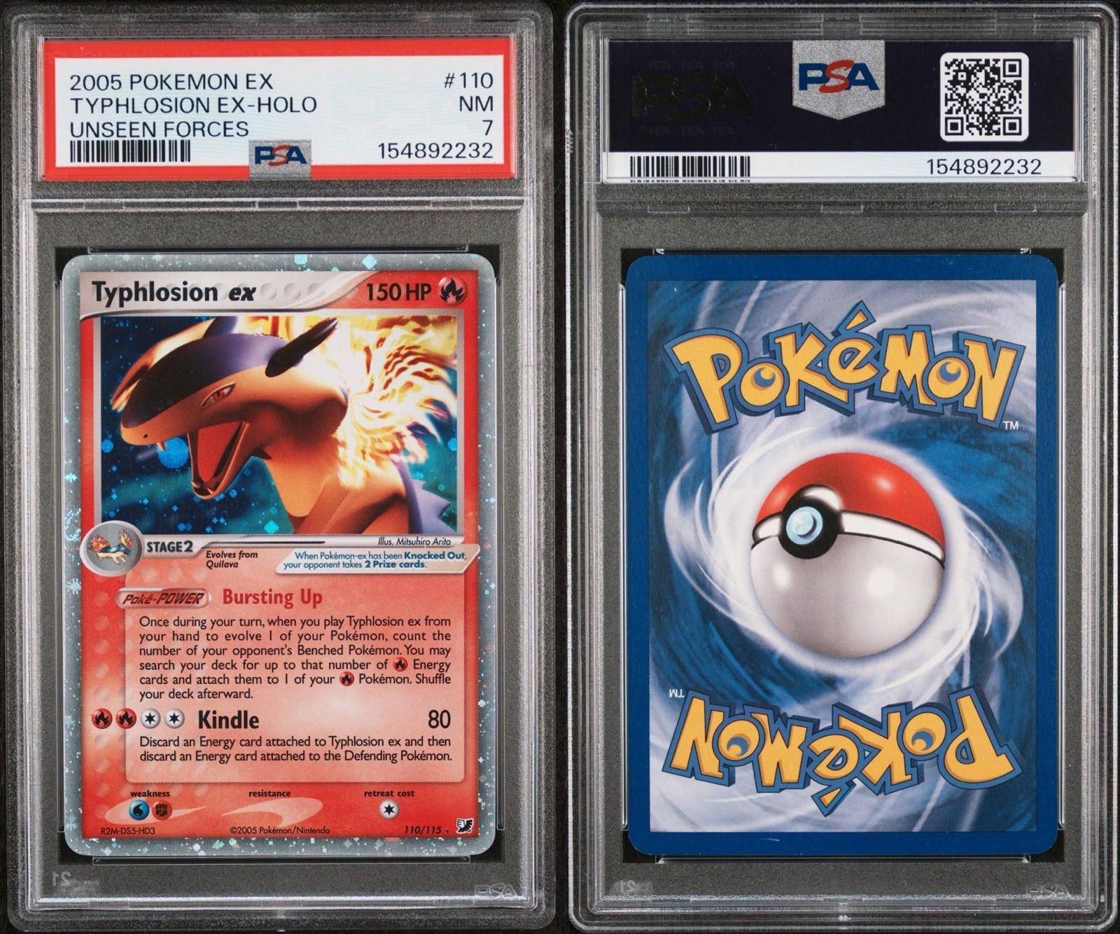 Typhlosion EX 110/115 Pokemon Unseen Forces Near Mint Very Clean PSA 7