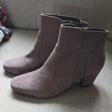  Alice Grey Ankle Boots Faux Suede Block Heel Zip EEE UK 8