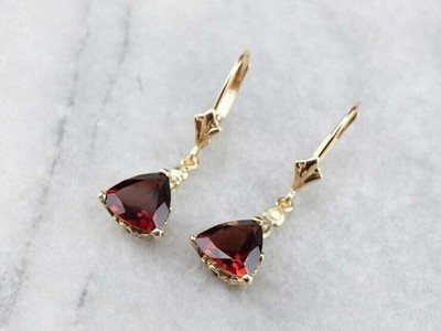 14K Yellow Gold Plated Drop Dangle Earring 2Ct Trillion Cut Simulated Red Garnet