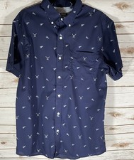 IZOD Short Sleeve Men's Button Down Navy Blue Shirt Size Large