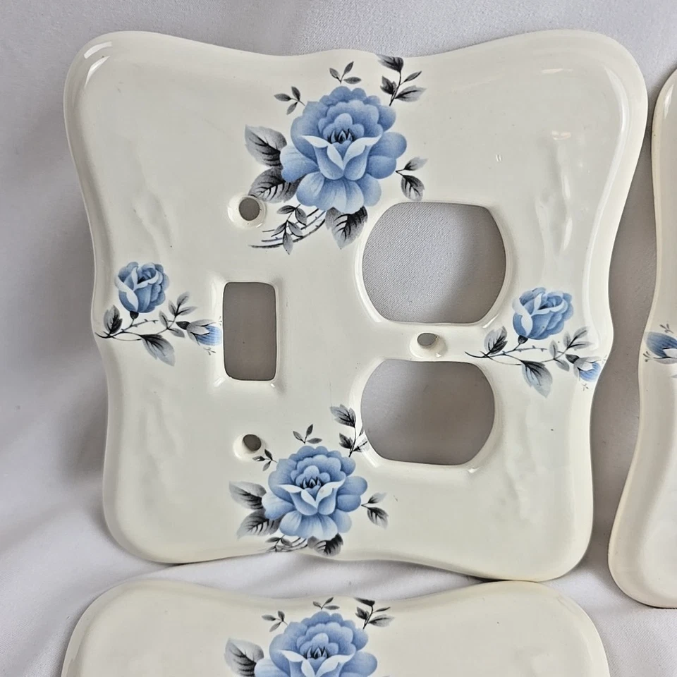4件套ATHENA美国瓷白色蓝色花卉插座盖奶小屋 — 第 2/4 张图片