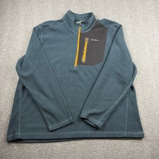 Eddie Bauer Men's XXL Fleece Quarter Zip Pullover Teal Blue Orange EM31LK119P
