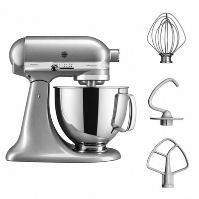 KITCHENAID  5KSM125 Artisan Küchenmaschine 4,8 Liter mit 3 Aufsätzen in silber