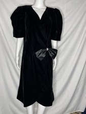 Vintage 80s Cachet by Bari Protas Dress 16 Velvet Rhinestone Cocktail Puff Glam