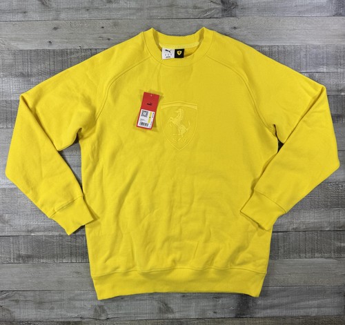 Puma Sweatshirt Mens Medium Yellow Ferrari Race Big Shield Crew Sweater