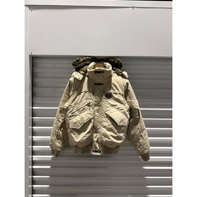 Helly Hansen Tan Parka Bomber Jacket Faux Fur Hood Olive Lining Size M