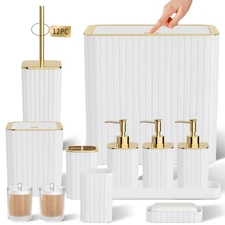 Bathroom Accessory Set - Bathroom Set, 12PC Bathroom Accessories Set, White B...