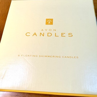 Vtg AVON Floating Candles NOS 2000 White W/ Glitter Rose & Leaves Shimmering