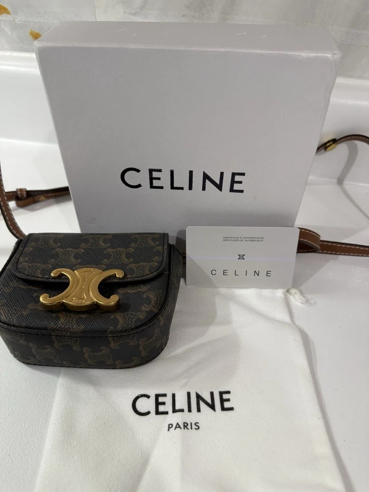 CELINE Triomphe 斜挎包迷你棕褐色帆布 — 第 2/4 张图片