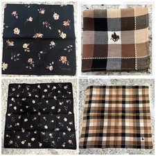 SET 2PCS JAPAN HANKY VTG BROWN BLACK FLORA CHECK COTTON POCKET ART SQUARE18"-19"