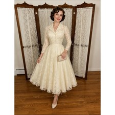 Fabulous Vintage 1950s Full Lace Tea Length 2 Piece Wedding Dress