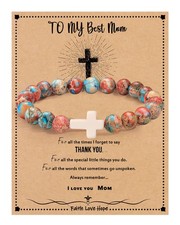 Mom Gifts, Christian Gifts Faith Cross Beaded Bracelets for Women Red Imperial J