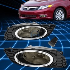For 2012 Honda Civic 4dr Chrome Ring Bezel Smoked Lens Driving Fog Lightsswitch