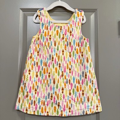 Sew Much Cooler Handmade Toddler Girls Dress Size 3T Colorful Feather Print