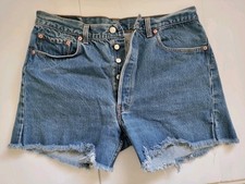 VTG Levis 501 Button Fly Cutoff Shorts Men 38 (34) Unisex Blue Denim Made in USA