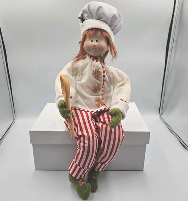 Elf Baker Shelfsitter Doll W/Red Hair Mouse Red & White Raz Imports Holiday READ