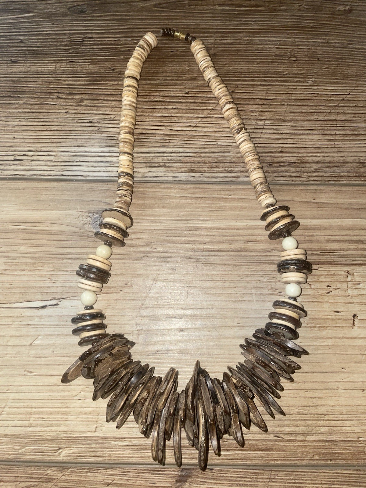 Tan And Brown Wood Shaped Necklace
