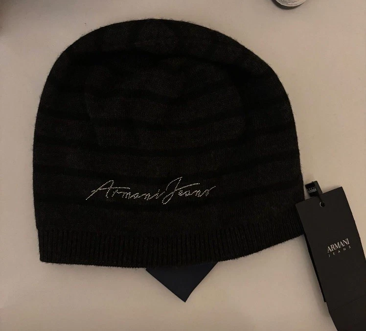 Armani Jeans Damen Winter Mütze Beanie Wolle & Polyacryl Grau/Schwarz Neu - Bild 2 von 4