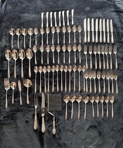 Towel Sterling Flatware completeService  Flutes Pattern 86 Pieces Monogrammed