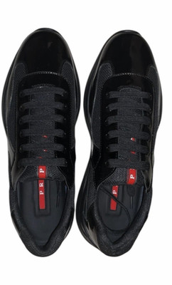 PRADA America's Cup Herren Sneaker EU 42 Leder schwarz/rot Low Top gepolstert