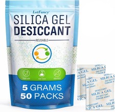 Silica Gel Packets 5 Gram 50 Pack , Color Indicating Desiccant - Rechargeable