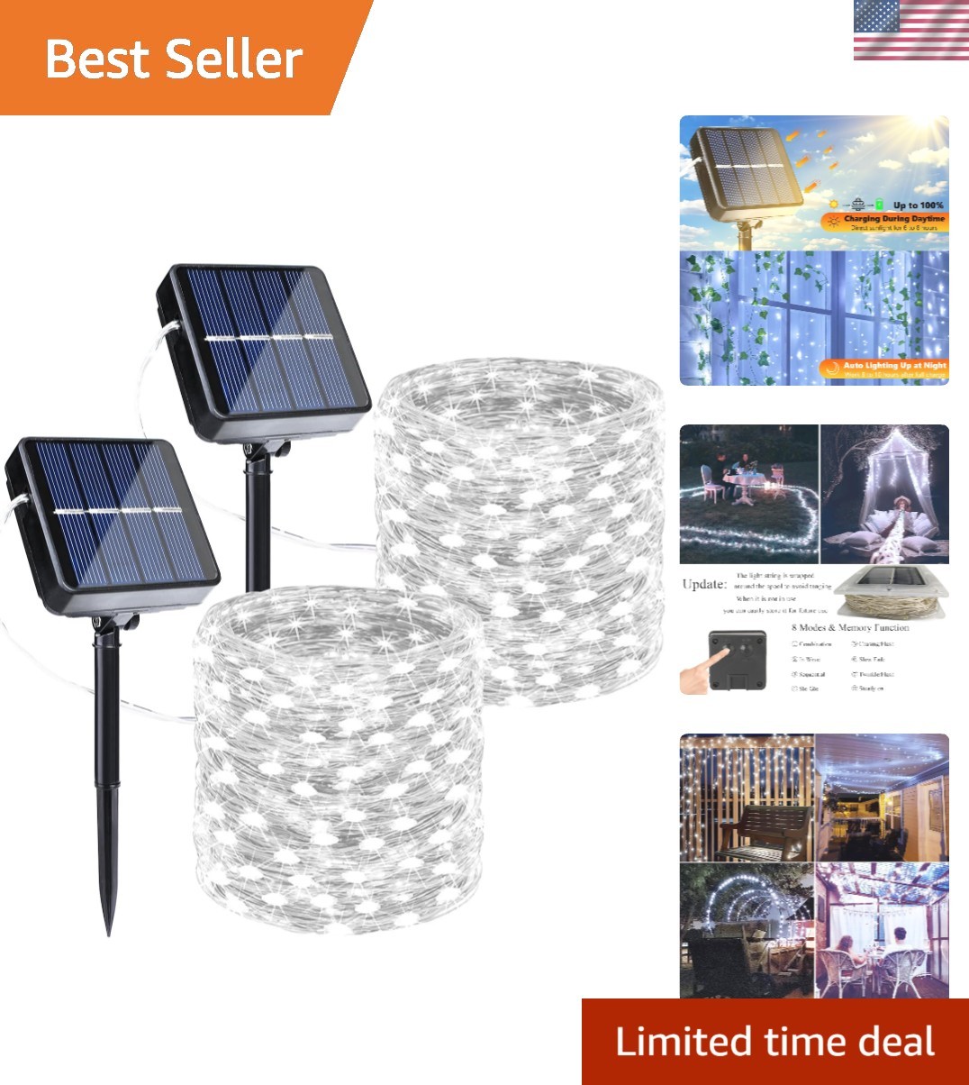 80FT 240 LED Solar Fairy Lights Waterproof Outdoor String Lights for Elegant Decor